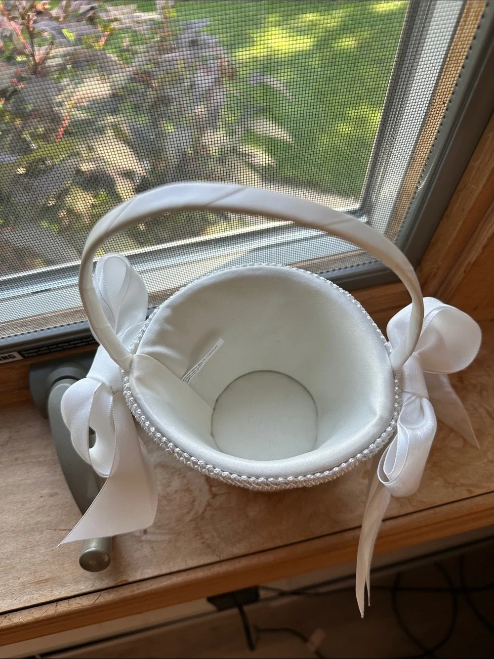 White Lace Flower Girl Basket with Satin Bows